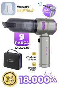 AHV-02 Kablosuz Araç İçi Süpürge Mor | 18000PA Güçlü Vakum | Fırçasız Motor